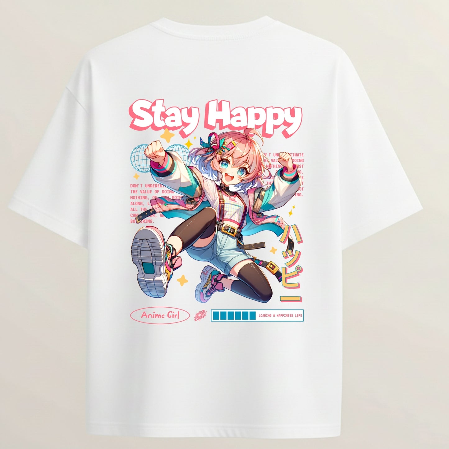 Energy Girl Anime French Terry Oversized 5-Sleeve T-Shirt  - White