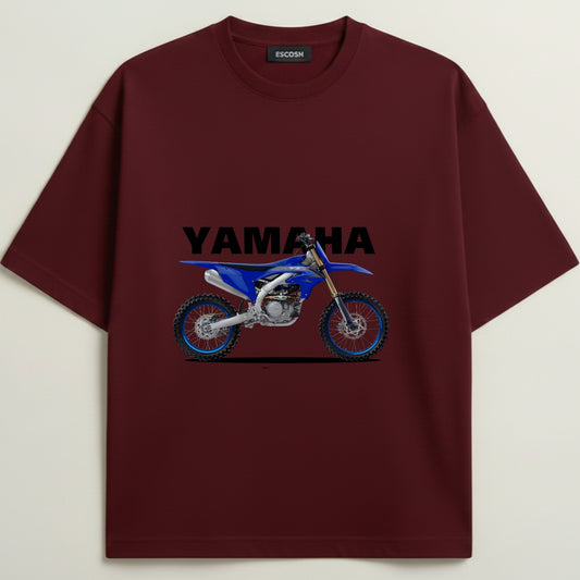 Yamaha Dirt Bike French Terry Oversized 5-Sleeve T-Shirt  - Royal Maroon