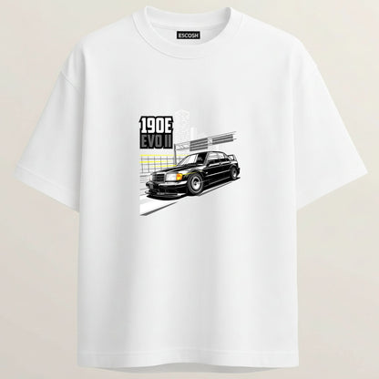 Benz 190E Oversized French Terry 5-Sleeve T-Shirt - White