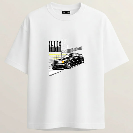 Benz 190E Oversized French Terry 5-Sleeve T-Shirt - White