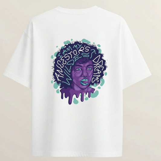 Graffiti Girl French Terry Oversized 5-Sleeve T-Shirt  - White