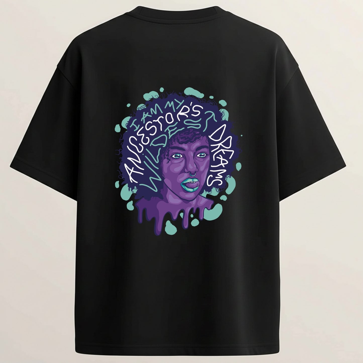Graffiti Girl French Terry Oversized 5-Sleeve T-Shirt  - Midnight Black