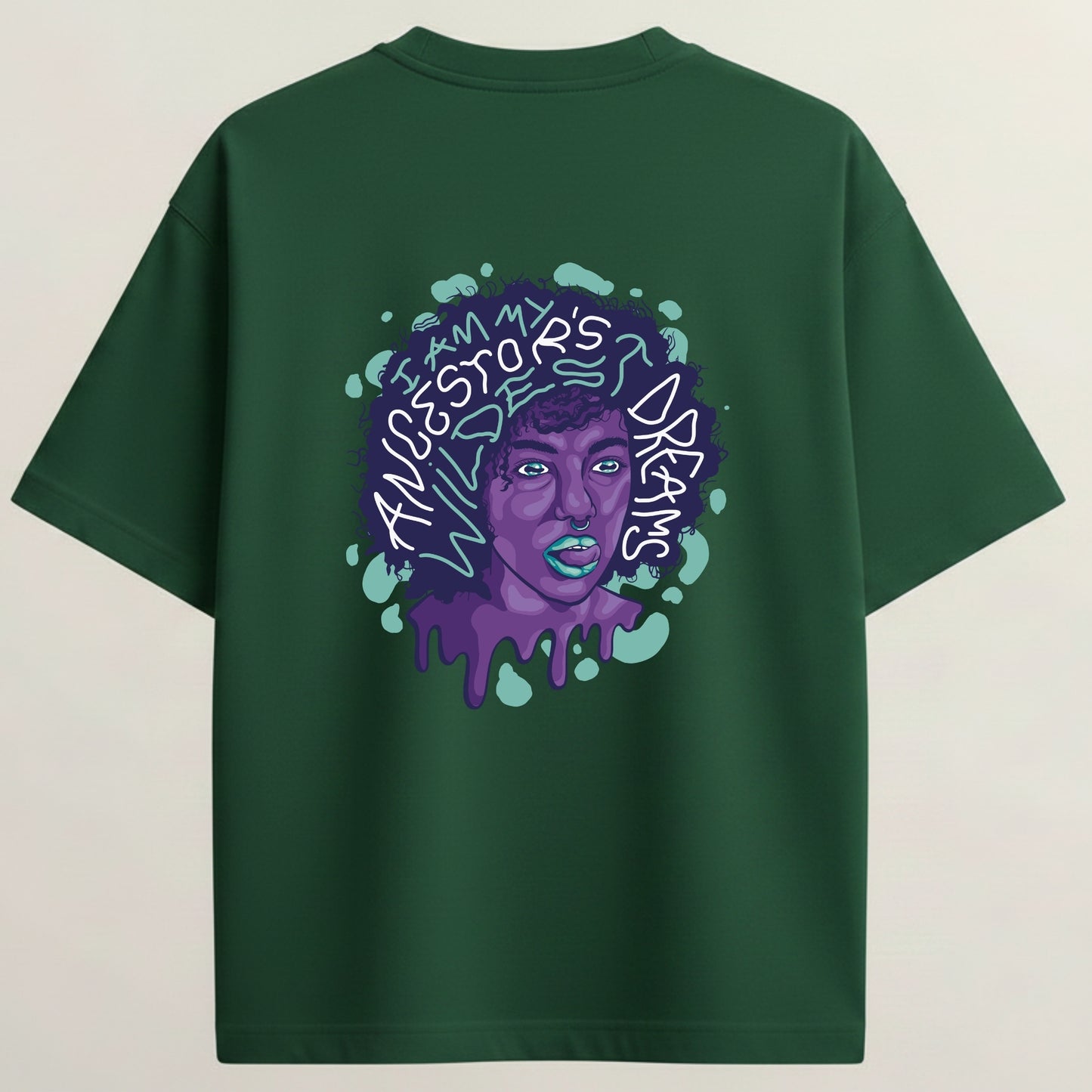 Graffiti Girl French Terry Oversized 5-Sleeve T-Shirt  - Bottle Green