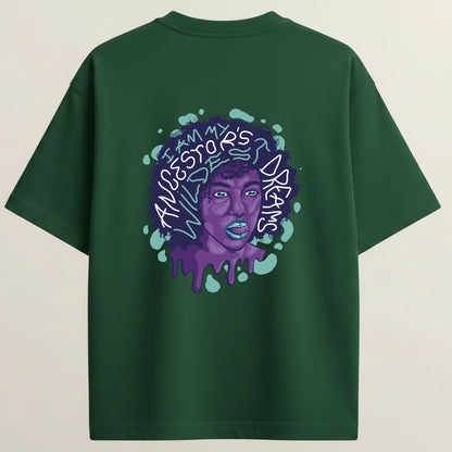 Graffiti Girl French Terry Oversized 5-Sleeve T-Shirt  - Bottle Green