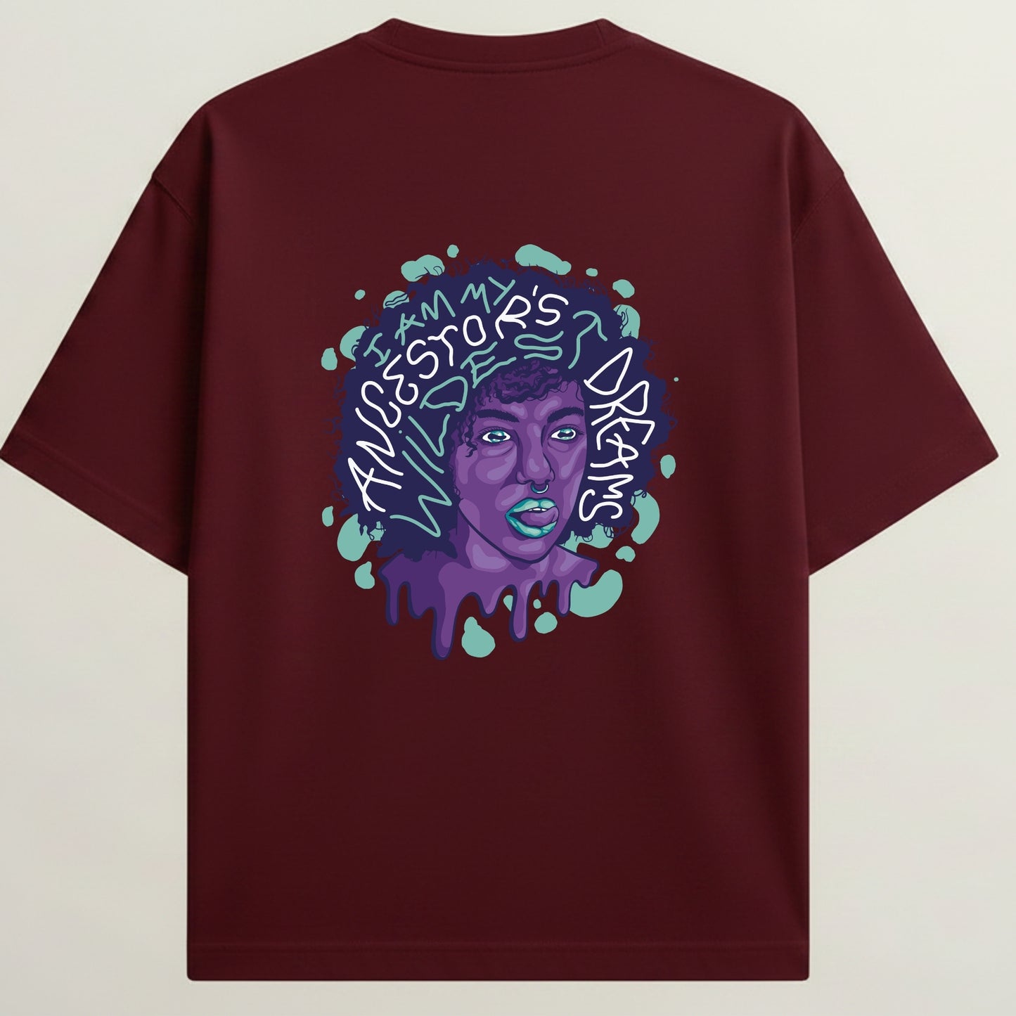 Graffiti Girl French Terry Oversized 5-Sleeve T-Shirt  - Royal Maroon