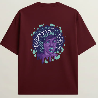 Graffiti Girl French Terry Oversized 5-Sleeve T-Shirt  - Royal Maroon