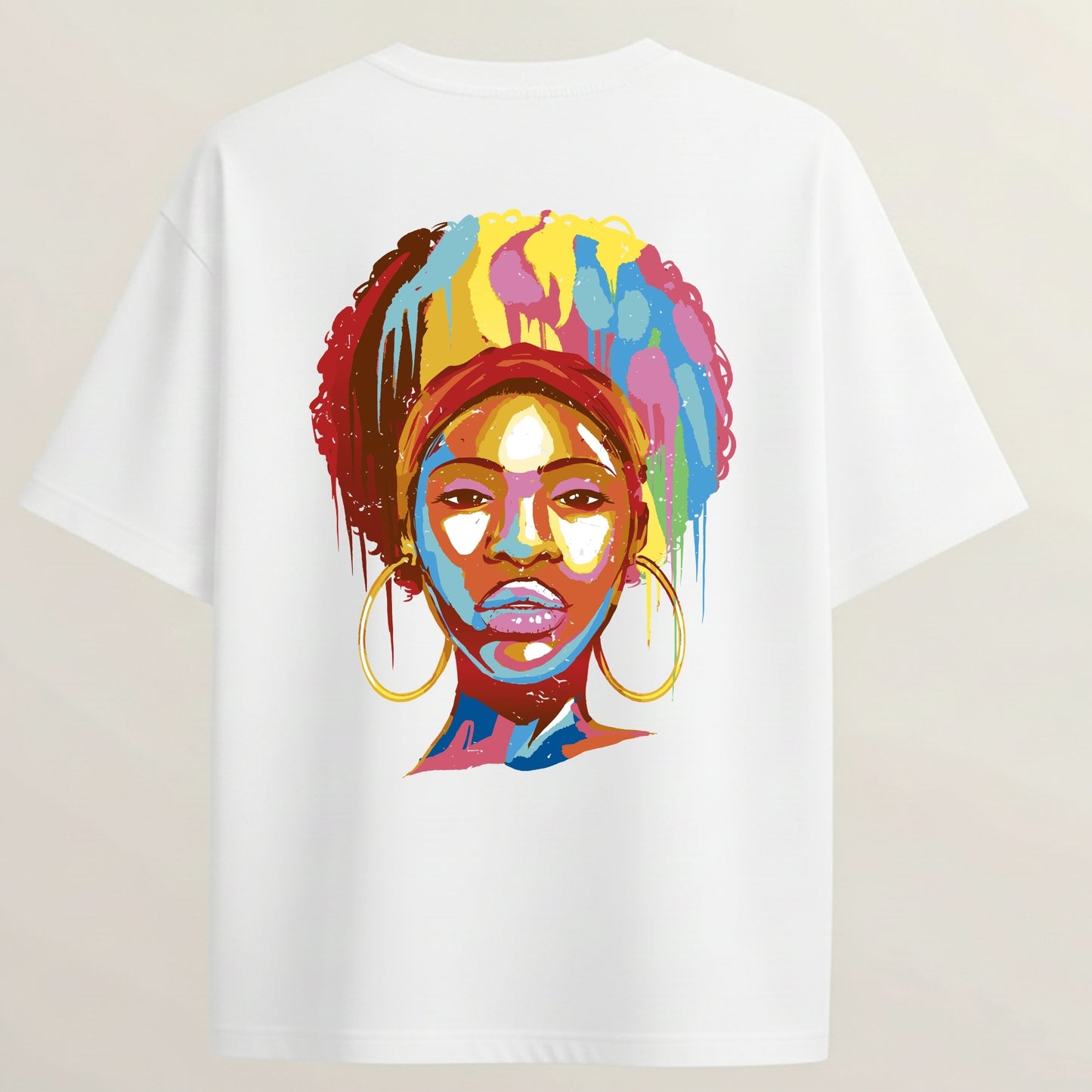 Art Girl French Terry Oversized 5-Sleeve T-Shirt  - White