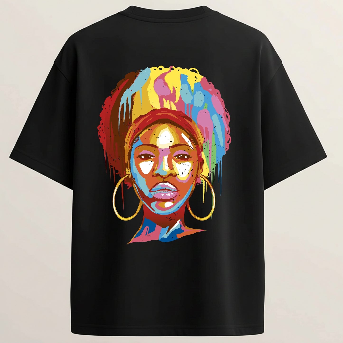 Art Girl French Terry Oversized 5-Sleeve T-Shirt  - Midnight Black