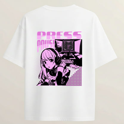 Gamer Girl French Terry Oversized 5-Sleeve T-Shirt  - White