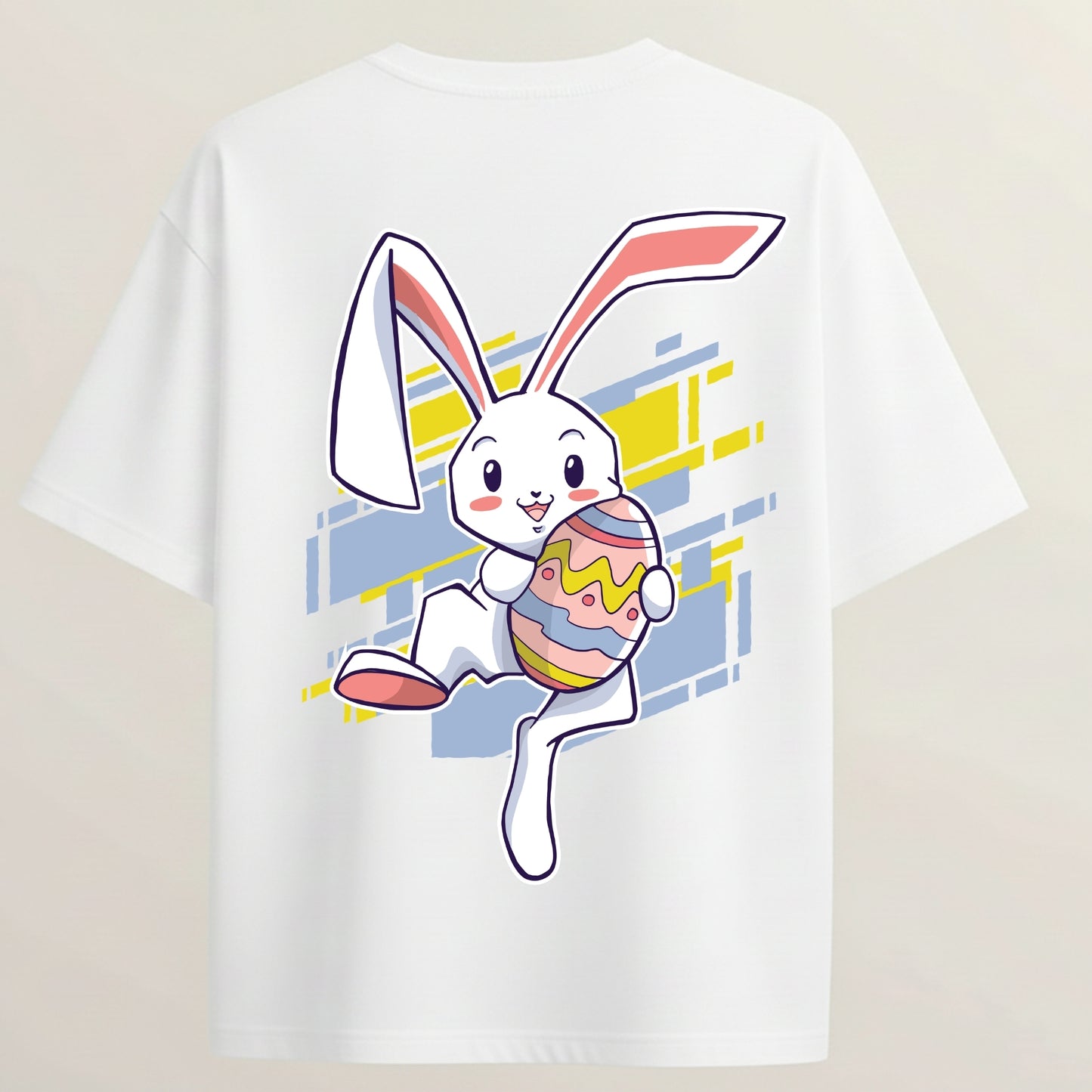 Cute Bunny Girl French Terry Oversized 5-Sleeve T-Shirt  - White