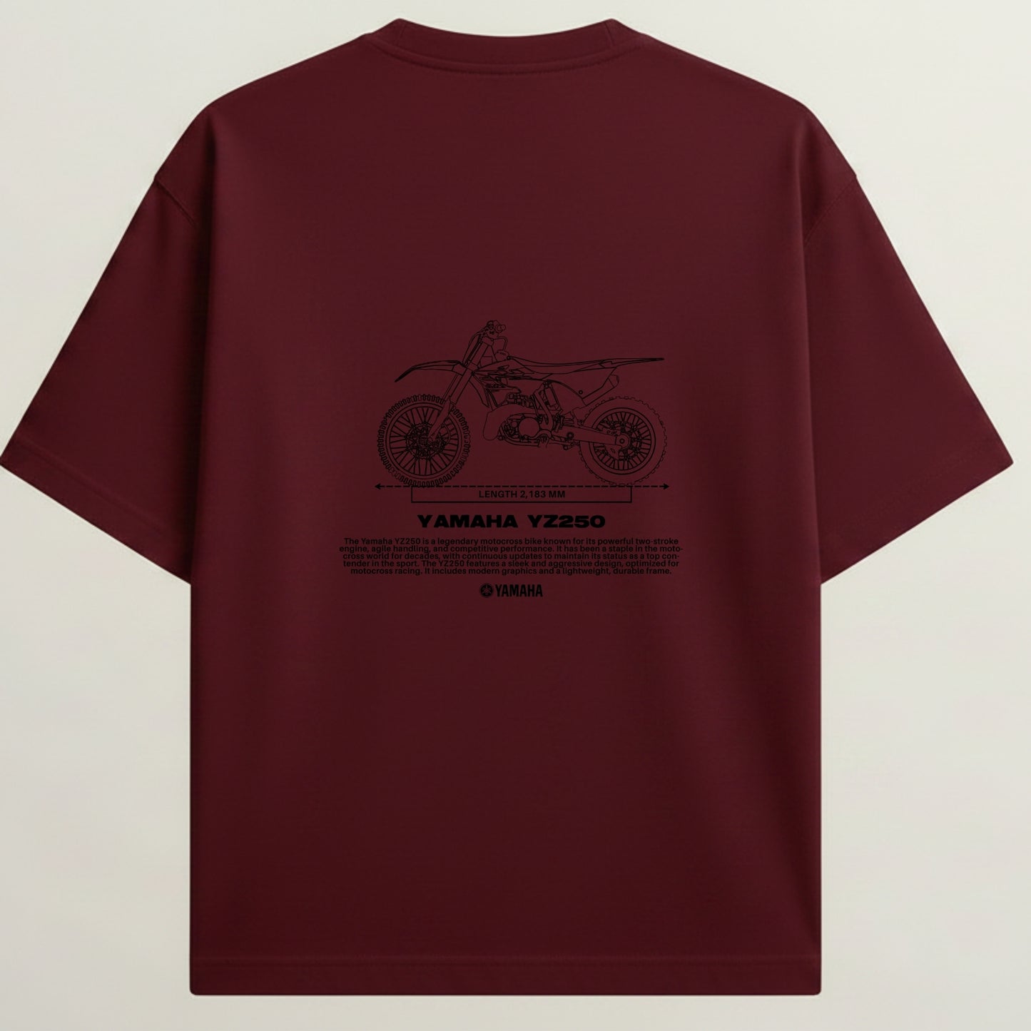 Yamaha Dirt Bike French Terry Oversized 5-Sleeve T-Shirt  - Royal Maroon