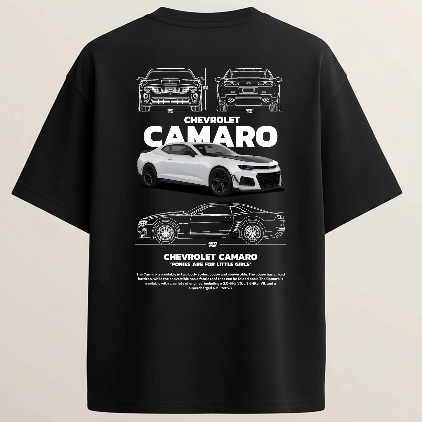 Chevrolet Camaro French Terry Oversized 5-Sleeve T-Shirt  - Midnight Black