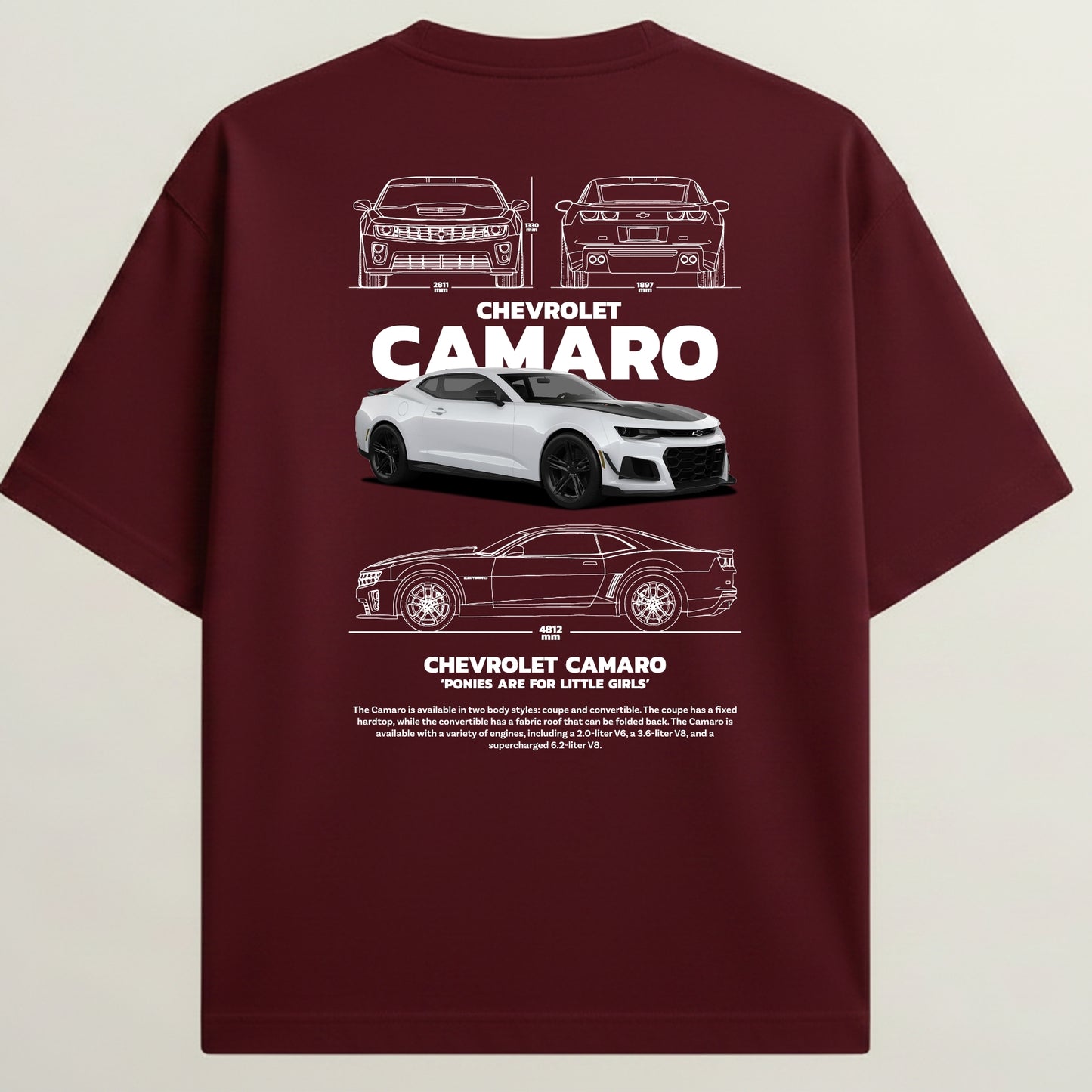 Chevrolet Camaro French Terry Oversized 5-Sleeve T-Shirt  - Royal Maroon