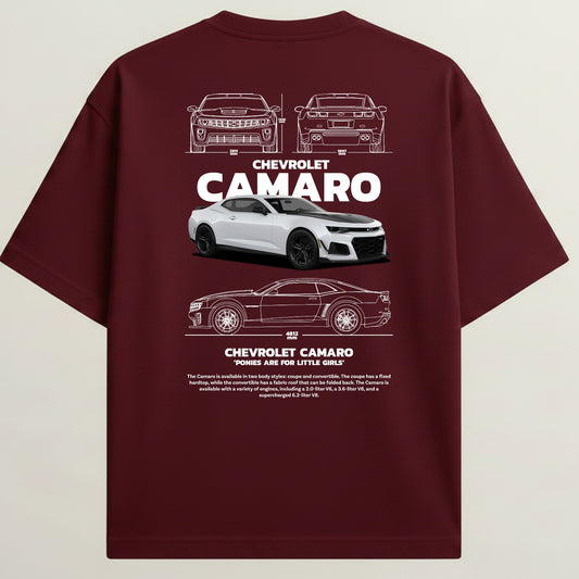 Chevrolet Camaro French Terry Oversized 5-Sleeve T-Shirt  - Royal Maroon