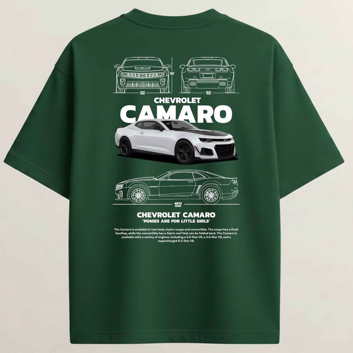 Chevrolet Camaro French Terry Oversized 5-Sleeve T-Shirt  - Bottle Green