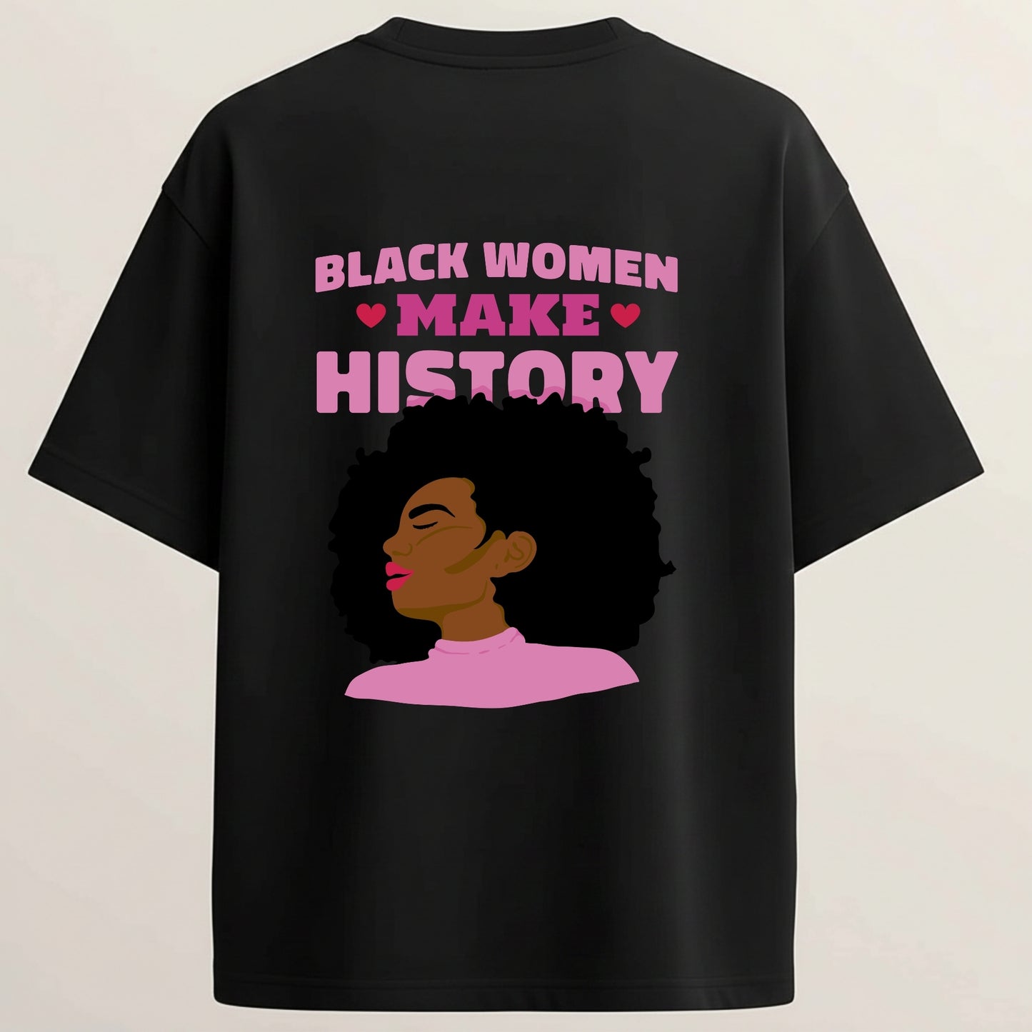 Queen of History French Terry Oversized 5-Sleeve T-Shirt  - Midnight Black