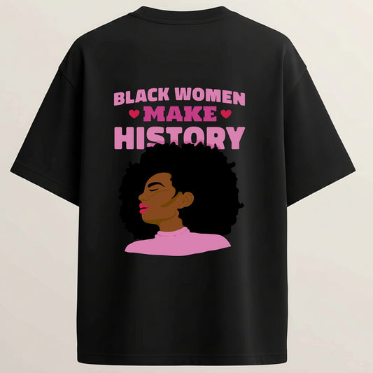 Queen of History French Terry Oversized 5-Sleeve T-Shirt  - Midnight Black