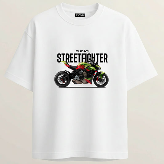 Ducati Streetfighter French Terry Oversized 5-Sleeve T-Shirt  - White