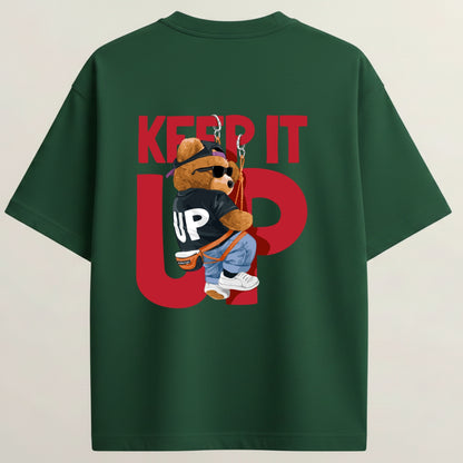 Keep It Up French Terry Oversized 5-Sleeve T-Shirt  - Bottle Green