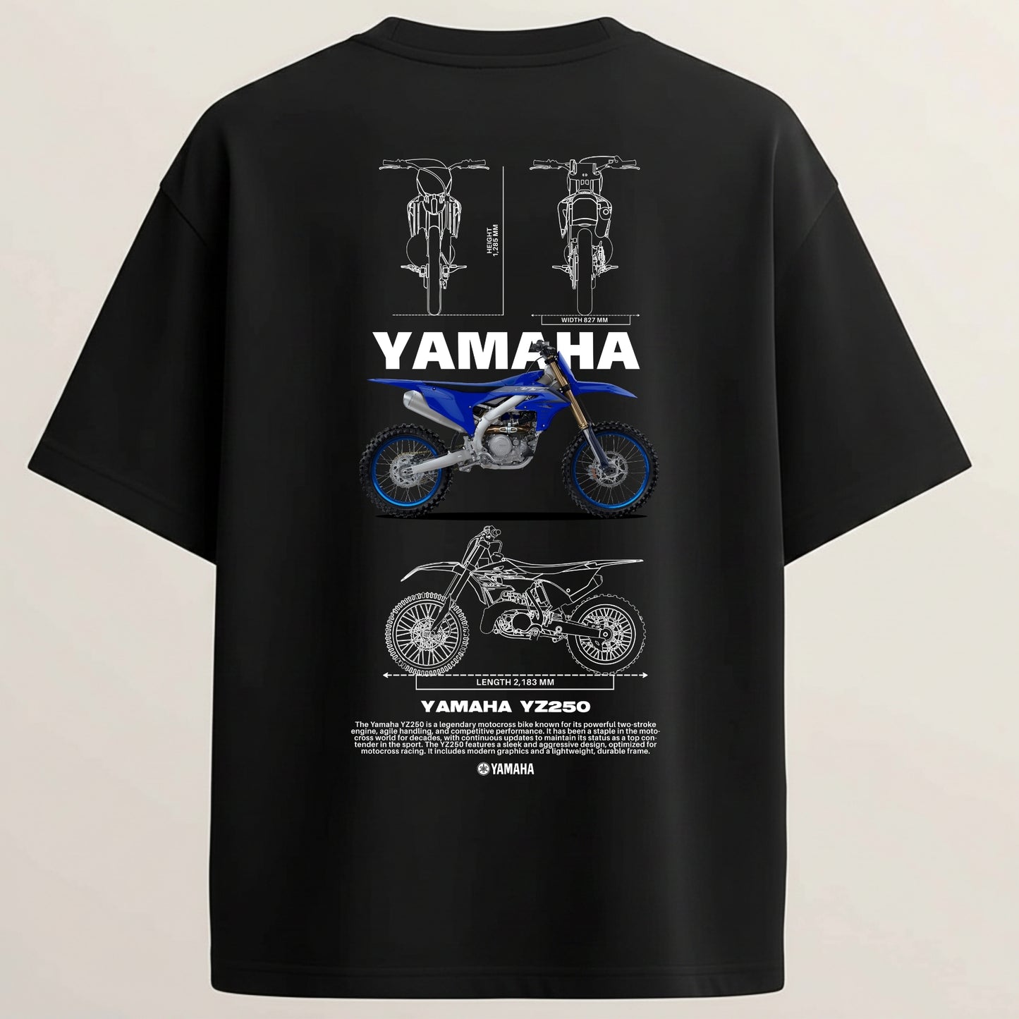 Yamaha YZ250 Off-Road French Terry Oversized 5-Sleeve T-Shirt  - Midnight Black