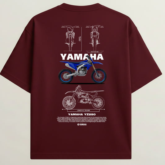 Yamaha YZ250 Off-Road French Terry Oversized 5-Sleeve T-Shirt  - Royal Maroon