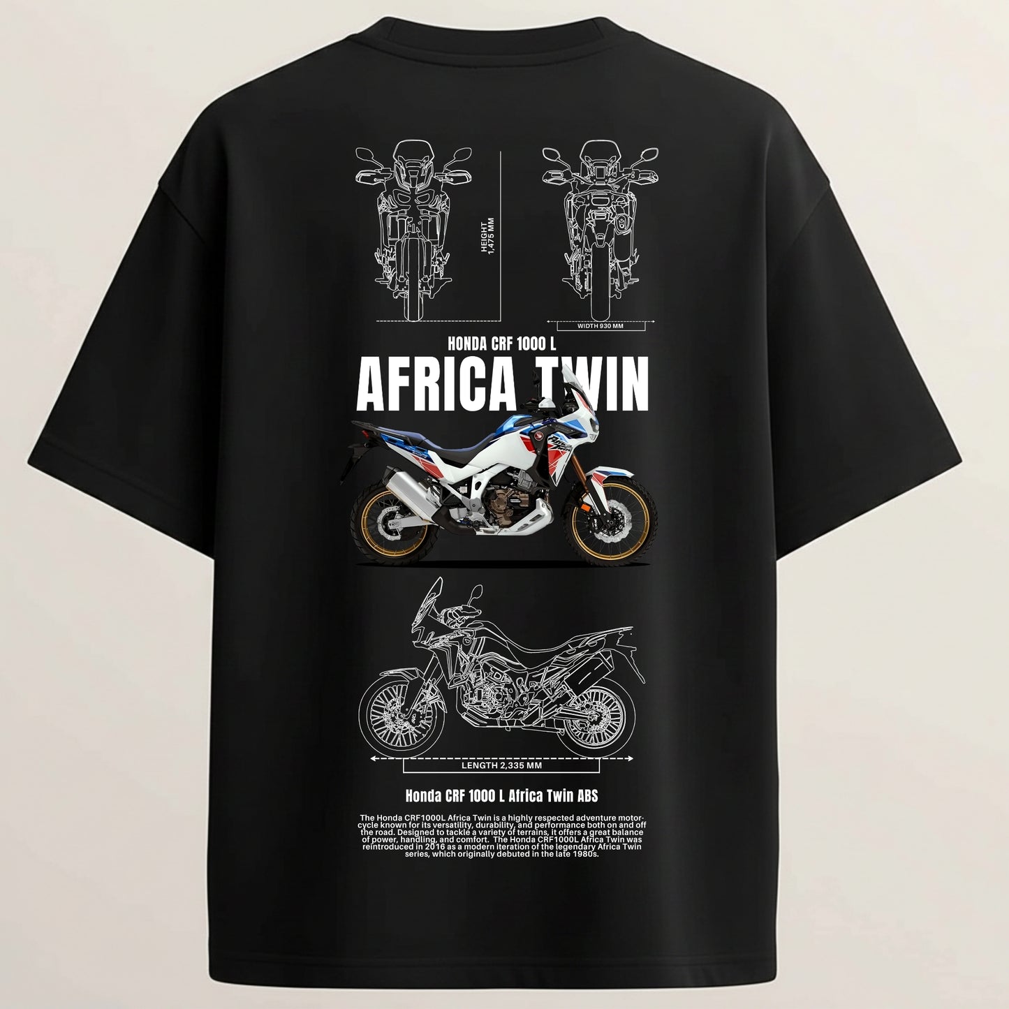 Honda Twin adventure French Terry Oversized 5-Sleeve T-Shirt  - Midnight Black