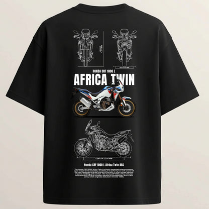 Honda Twin adventure French Terry Oversized 5-Sleeve T-Shirt  - Midnight Black