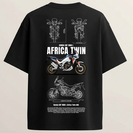 Honda Twin adventure French Terry Oversized 5-Sleeve T-Shirt  - Midnight Black