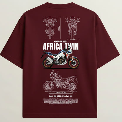 Honda Twin adventure French Terry Oversized 5-Sleeve T-Shirt  - Royal Maroon