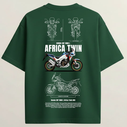 Honda Twin adventure French Terry Oversized 5-Sleeve T-Shirt  - Bottle Green