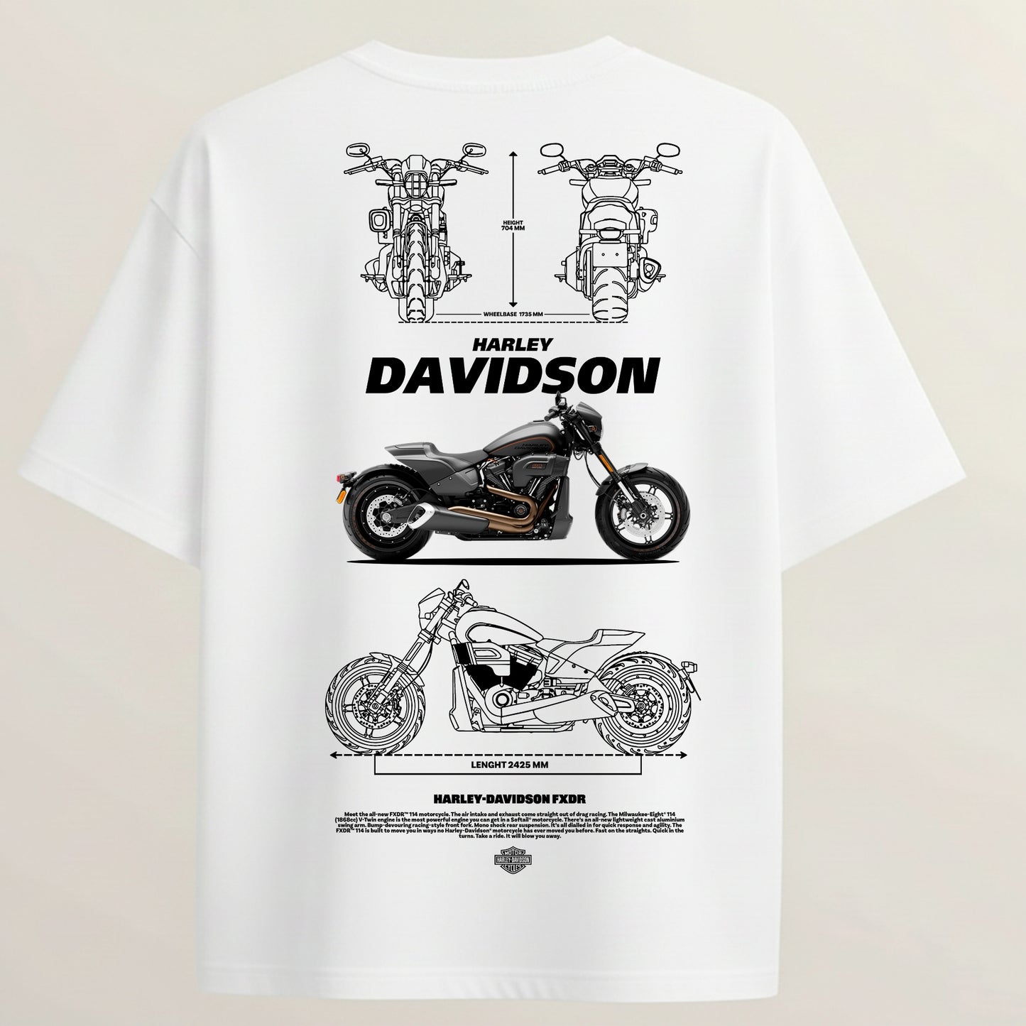 Harley-Davidson French Terry Oversized 5-Sleeve T-Shirt  - White