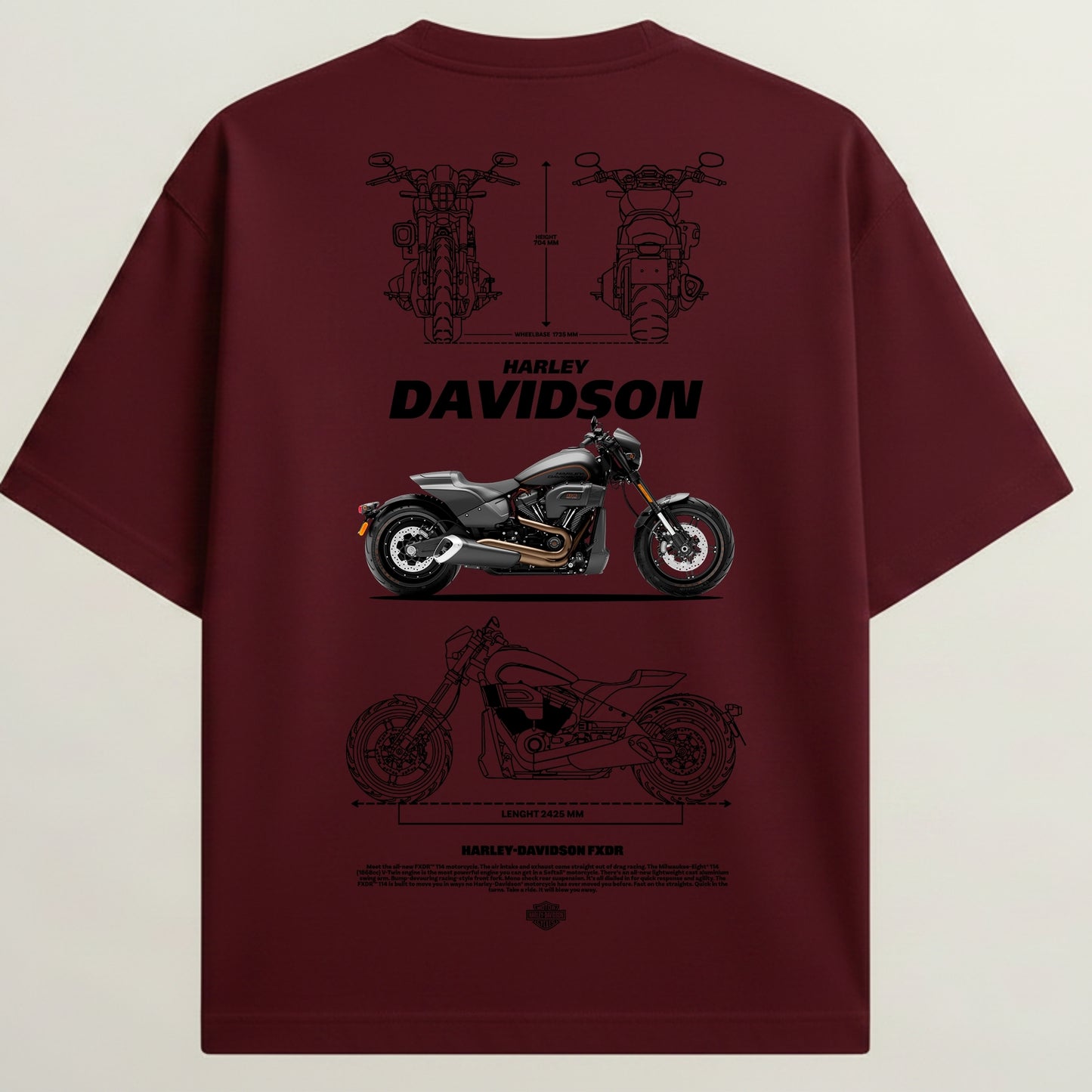 Harley-Davidson French Terry Oversized 5-Sleeve T-Shirt  - Royal Maroon