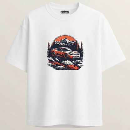 Porsche 911 GT3 French Terry Oversized 5-Sleeve T-Shirt  - White