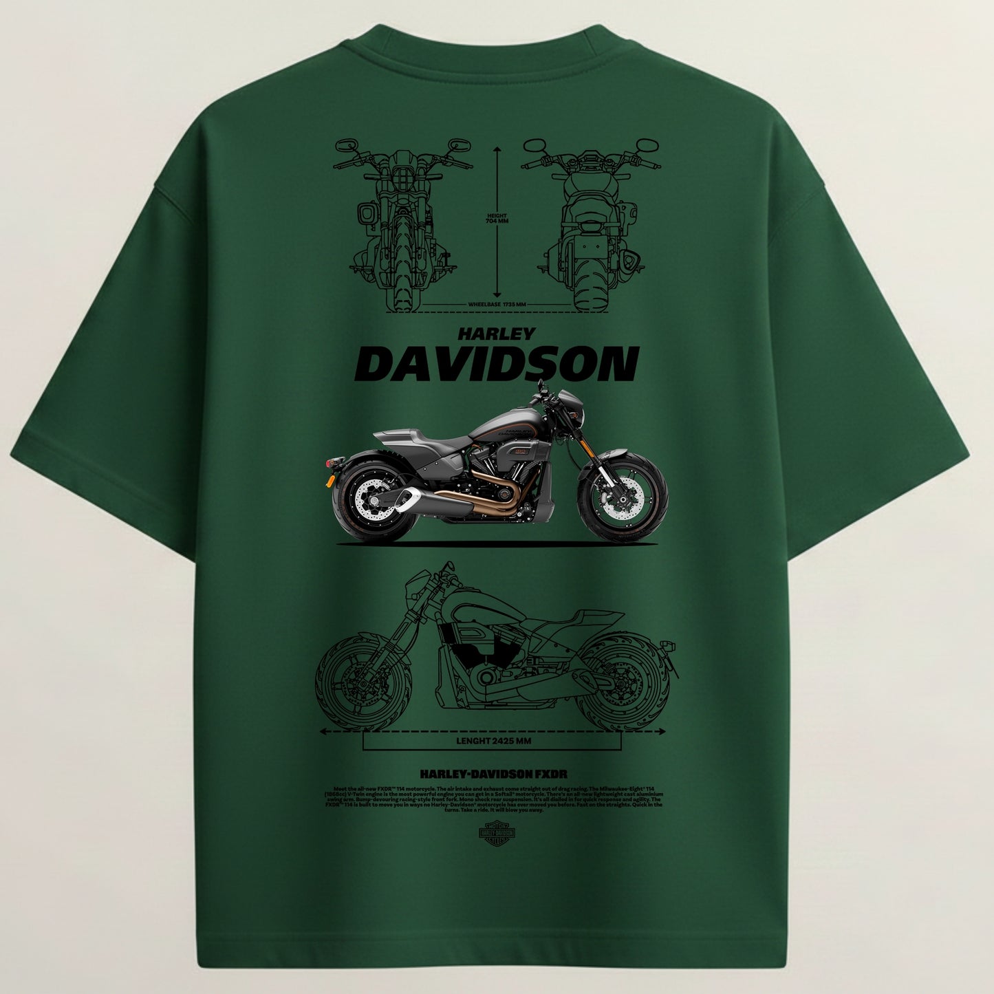 Harley-Davidson French Terry Oversized 5-Sleeve T-Shirt  - Bottle Green