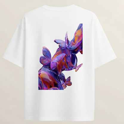 Dreamy Butterfly French Terry Oversized 5-Sleeve T-Shirt  - White