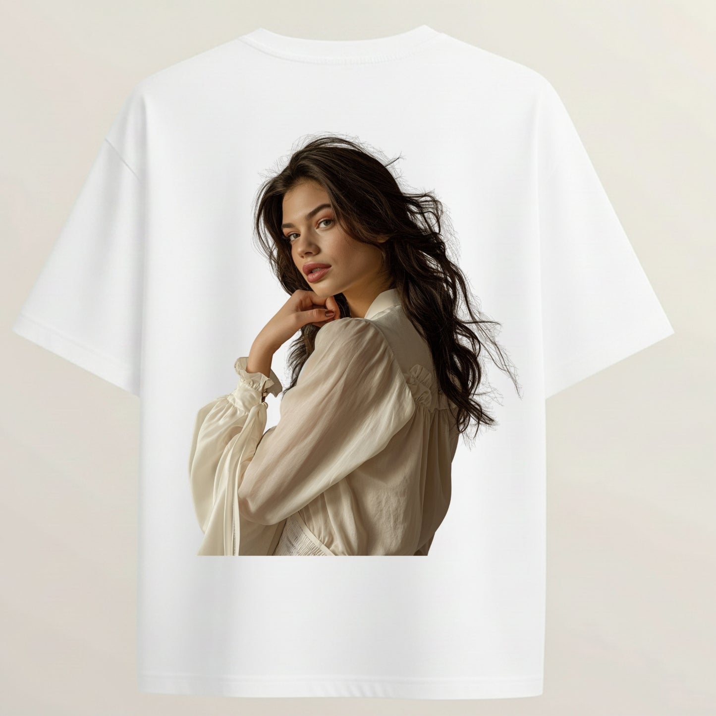 Elegant Girl French Terry Oversized 5-Sleeve T-Shirt  - White