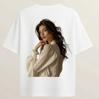 Elegant Girl French Terry Oversized 5-Sleeve T-Shirt  - White