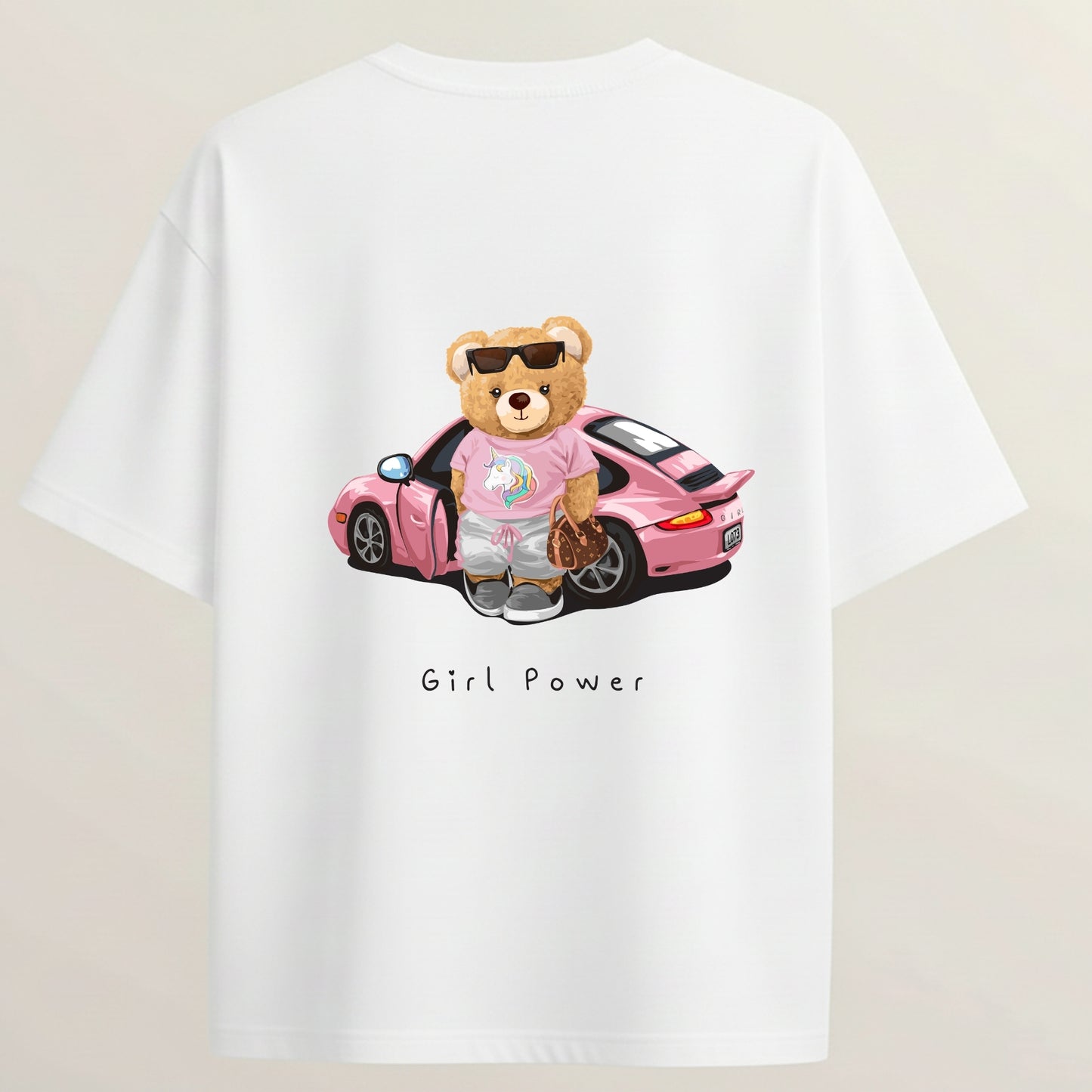 Girl Power French Terry Oversized 5-Sleeve T-Shirt  - White
