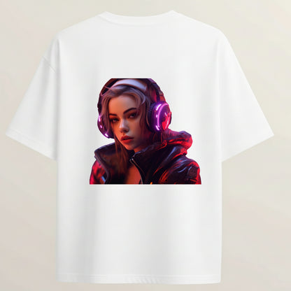 DJ Girl French Terry Oversized 5-Sleeve T-Shirt  - White