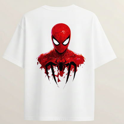 Spider Man French Terry Oversized 5-Sleeve T-Shirt  - White