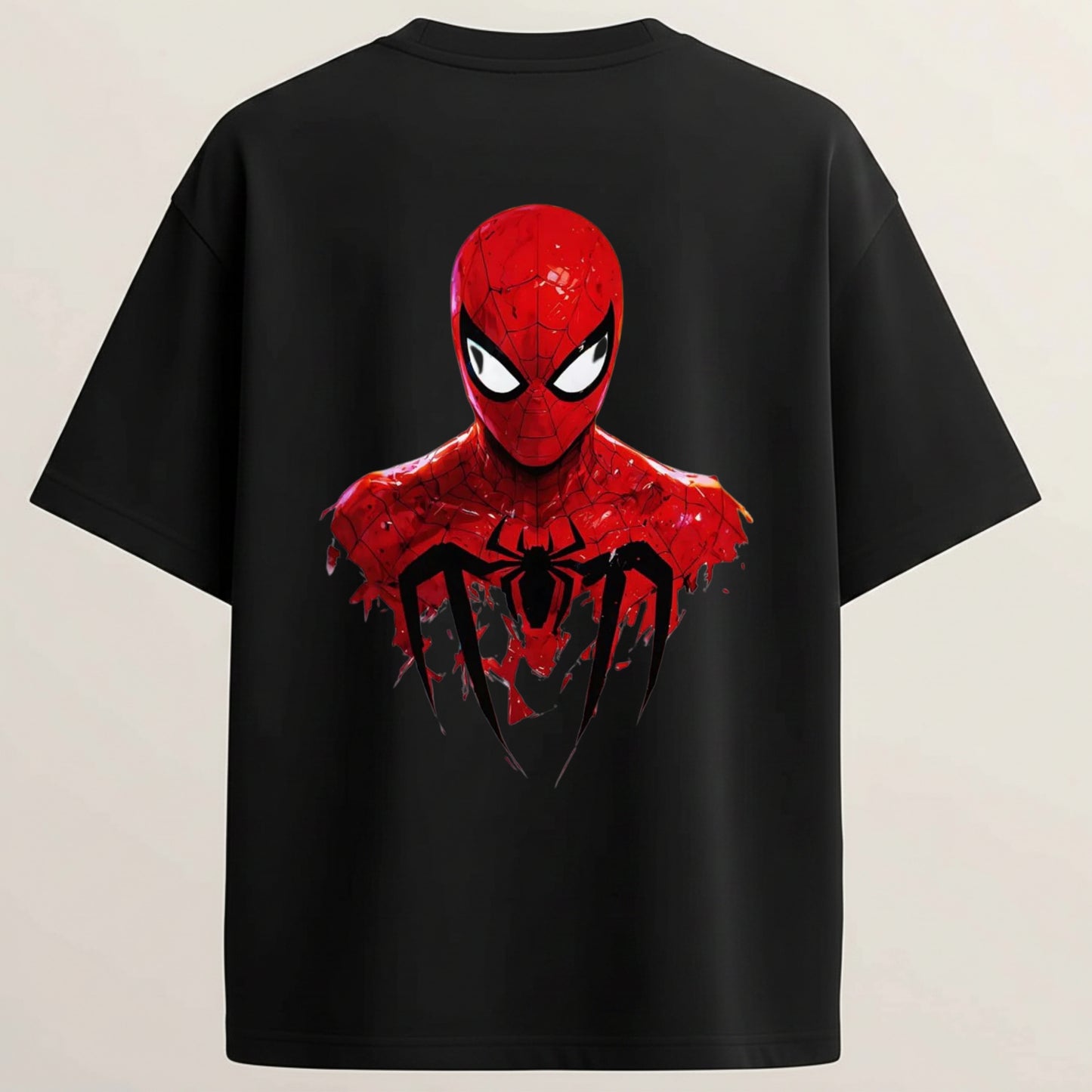 Spider Man French Terry Oversized 5-Sleeve T-Shirt  - Midnight Black