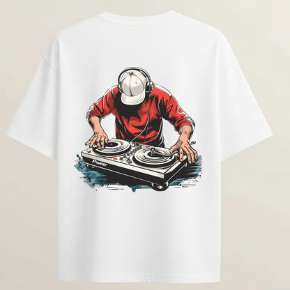 Dj Man French Terry Oversized 5-Sleeve T-Shirt  - White