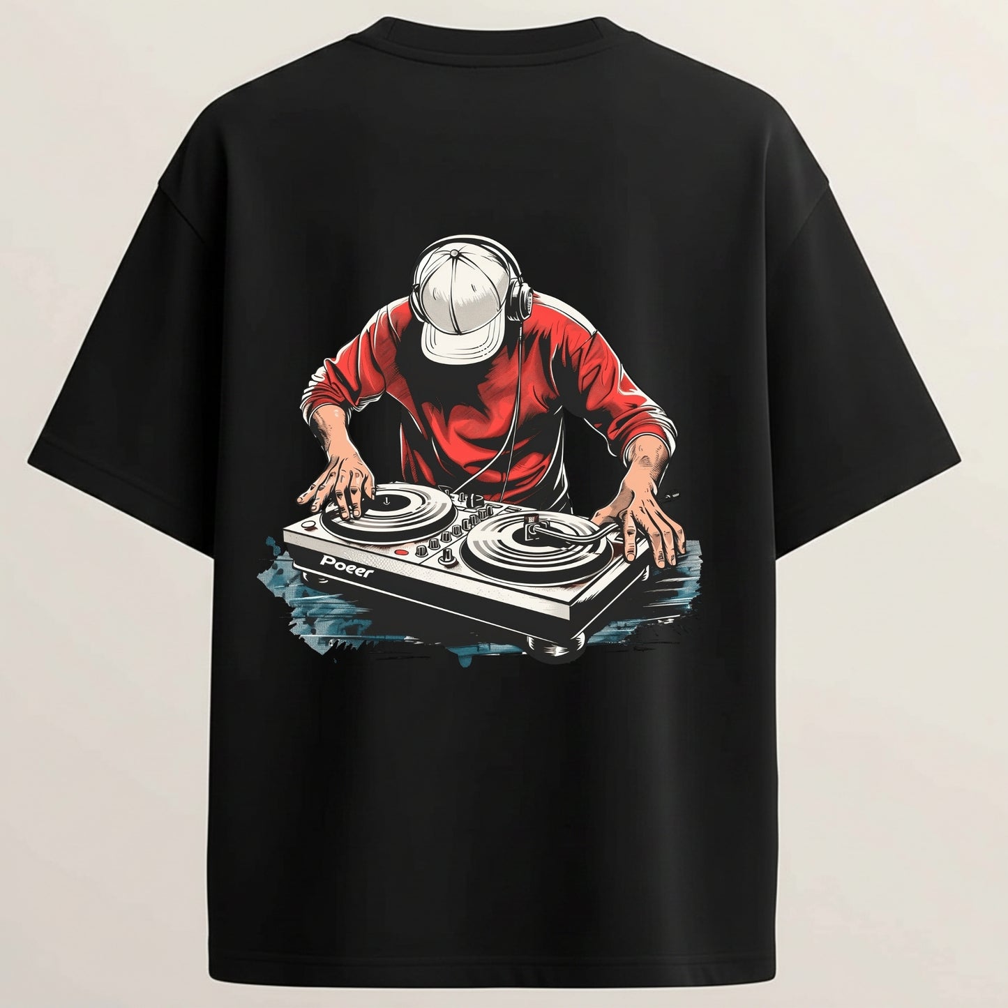 Dj Man French Terry Oversized 5-Sleeve T-Shirt  - Midnight Black