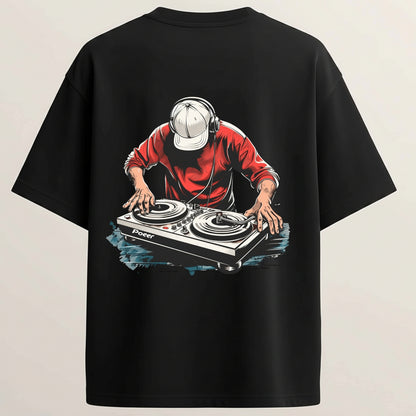 Dj Man French Terry Oversized 5-Sleeve T-Shirt  - Midnight Black