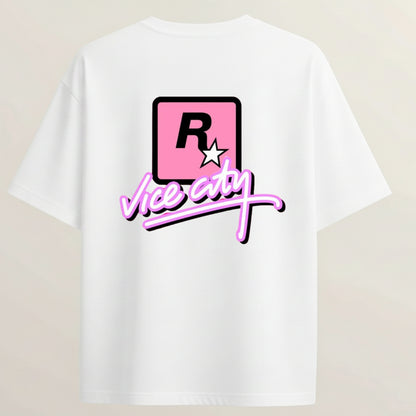 GTA Vice City French Terry Oversized 5-Sleeve T-Shirt  - White