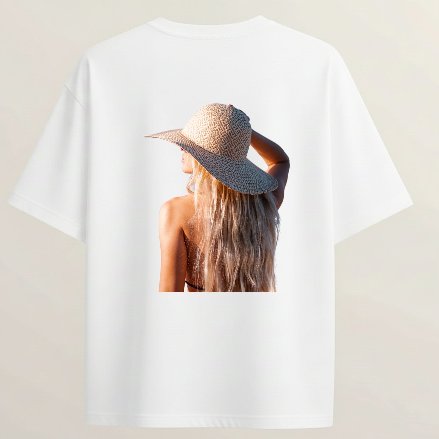 Beach Girl French Terry Oversized 5-Sleeve T-Shirt  - White