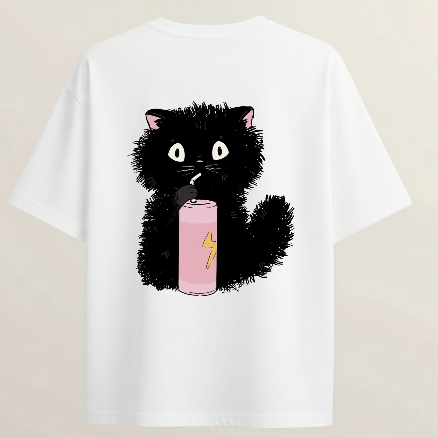 Berry Cat French Terry Oversized 5-Sleeve T-Shirt  - White