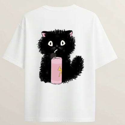 Berry Cat French Terry Oversized 5-Sleeve T-Shirt  - White