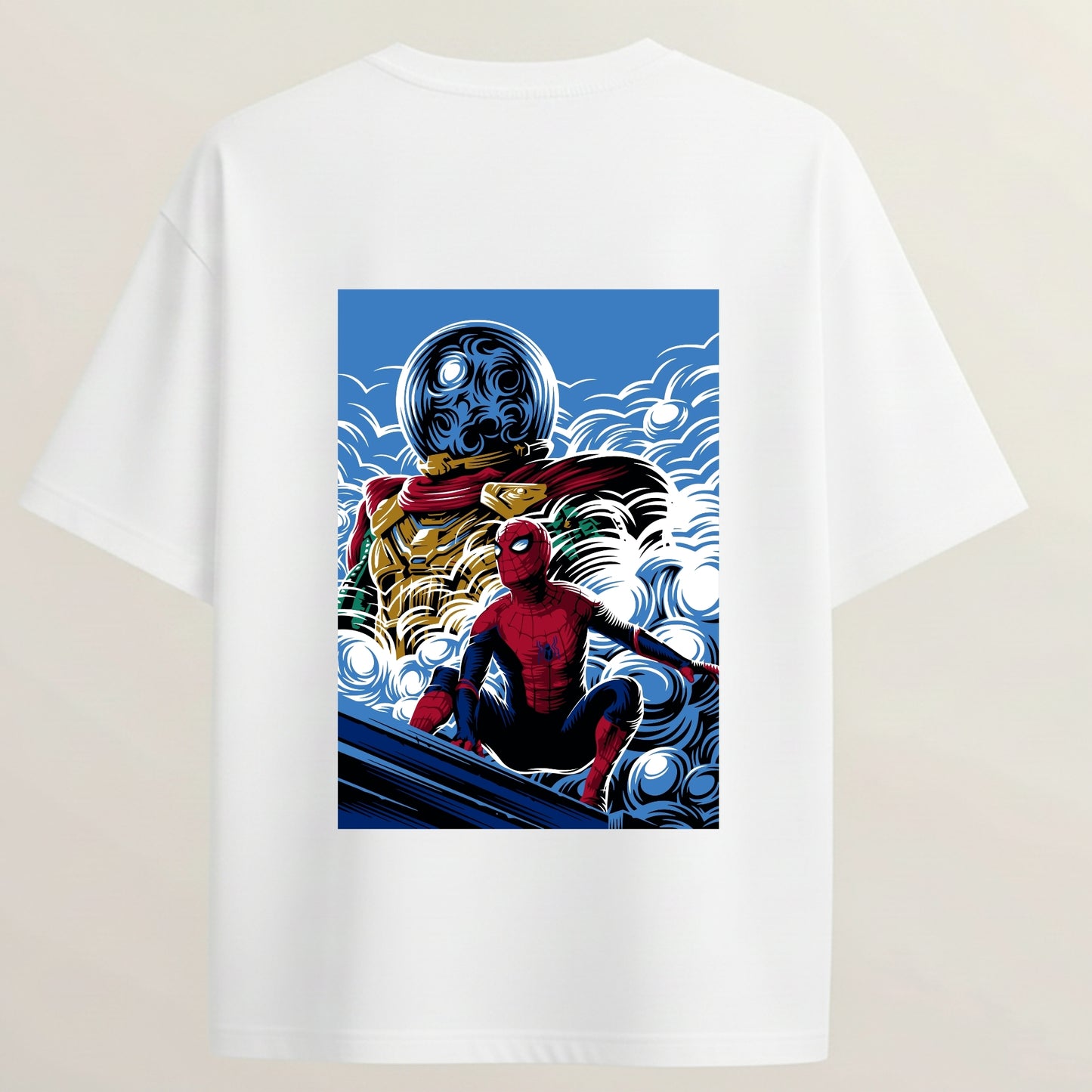 Spider Man French Terry Oversized 5-Sleeve T-Shirt  - White