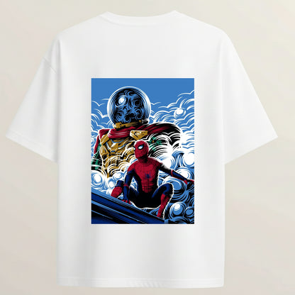Spider Man French Terry Oversized 5-Sleeve T-Shirt  - White